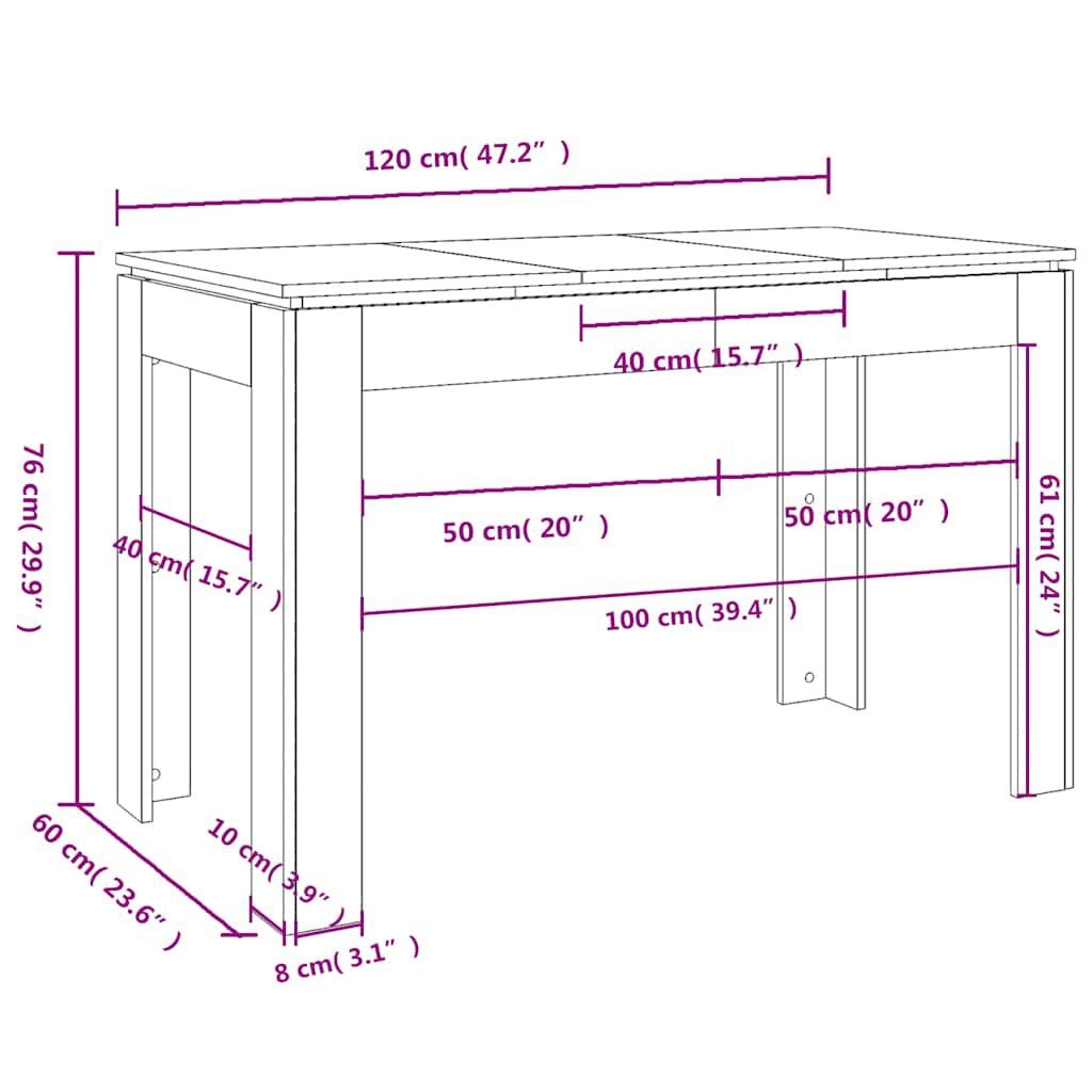 Eettafel Hoogglans Wit 120x60x76 cm Bewerkt Hout - 54% Korting
