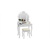 Kaptafel met LED Spiegel en Krukje - Wit - 75x40x140 cm - 35% Korting