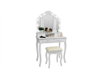 Kaptafel met LED Spiegel en Krukje - Wit - 75x40x140 cm - 35% Korting