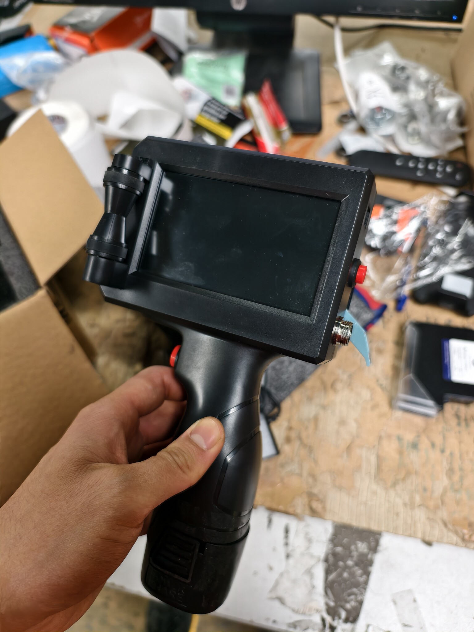 Handheld Inkjet Printer 25.4mm, E15-1 Draagbare Handheld Inkjet Printer Gun met ER521 Zwarte Inktcartridge, voor Tekst QR Barcode Batch Nummer Logo Datum Label