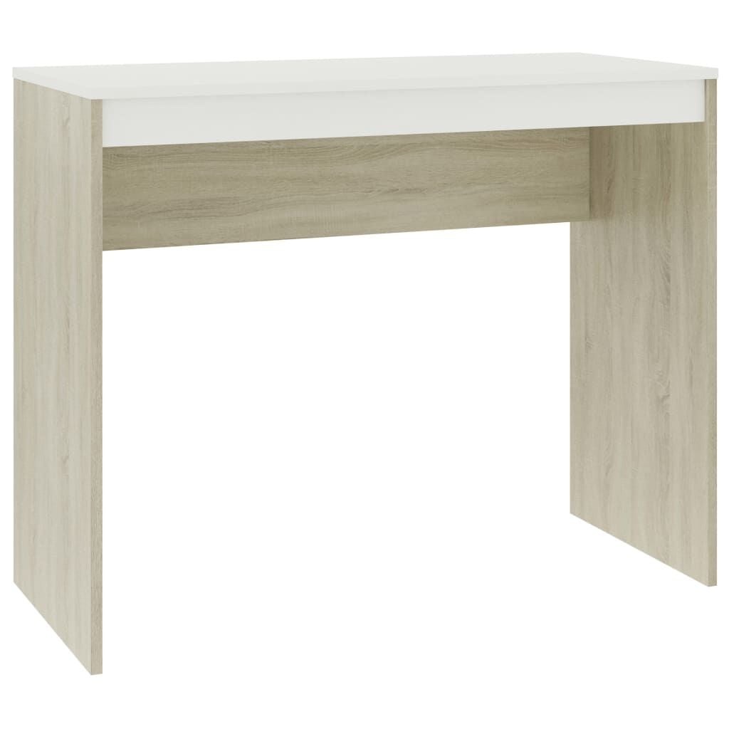 Bureau 90x40x72 cm - Bewerkt Hout Wit & Sonoma Eiken - 59% Korting