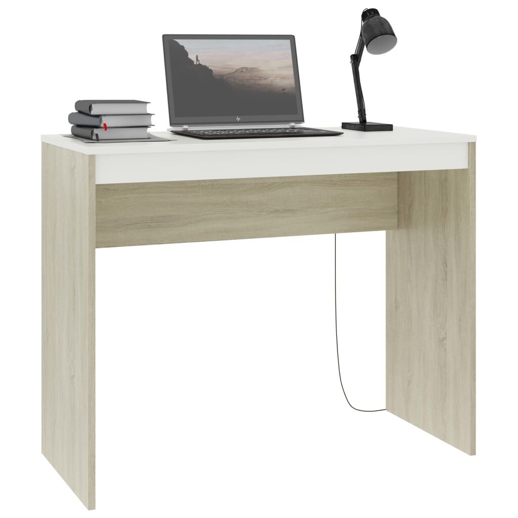 Bureau 90x40x72 cm - Bewerkt Hout Wit & Sonoma Eiken - 59% Korting