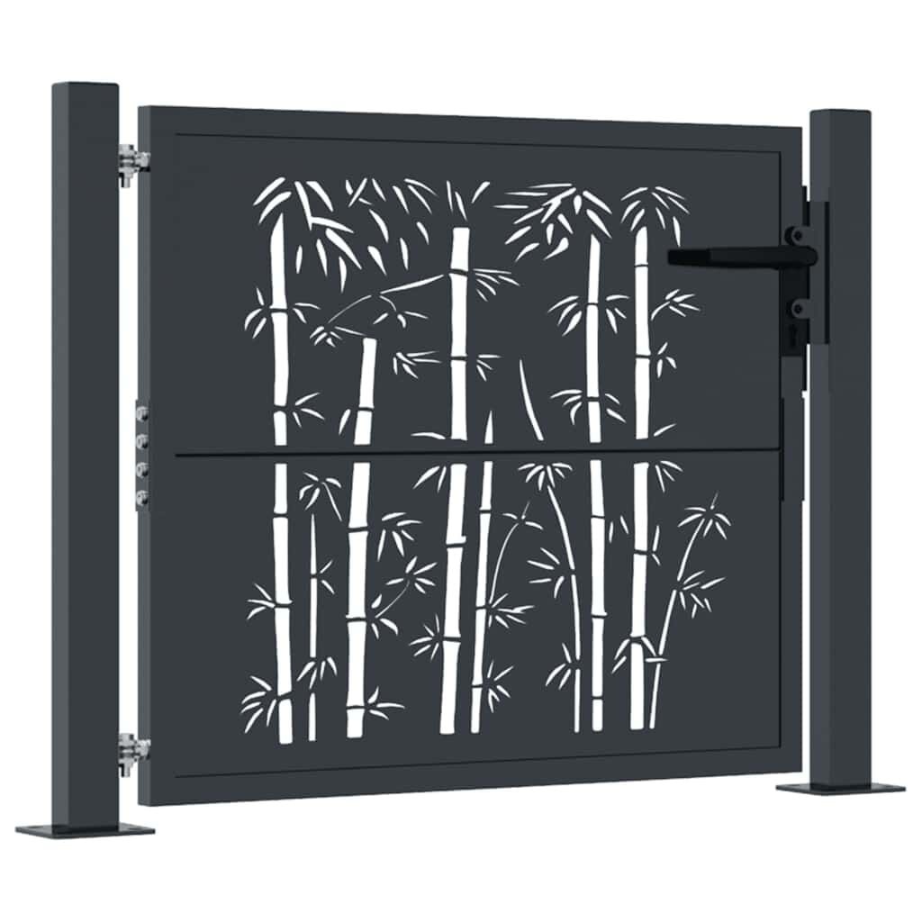 Stalen Poort met Bamboe-Look 100x75 cm Antraciet - 47% Korting