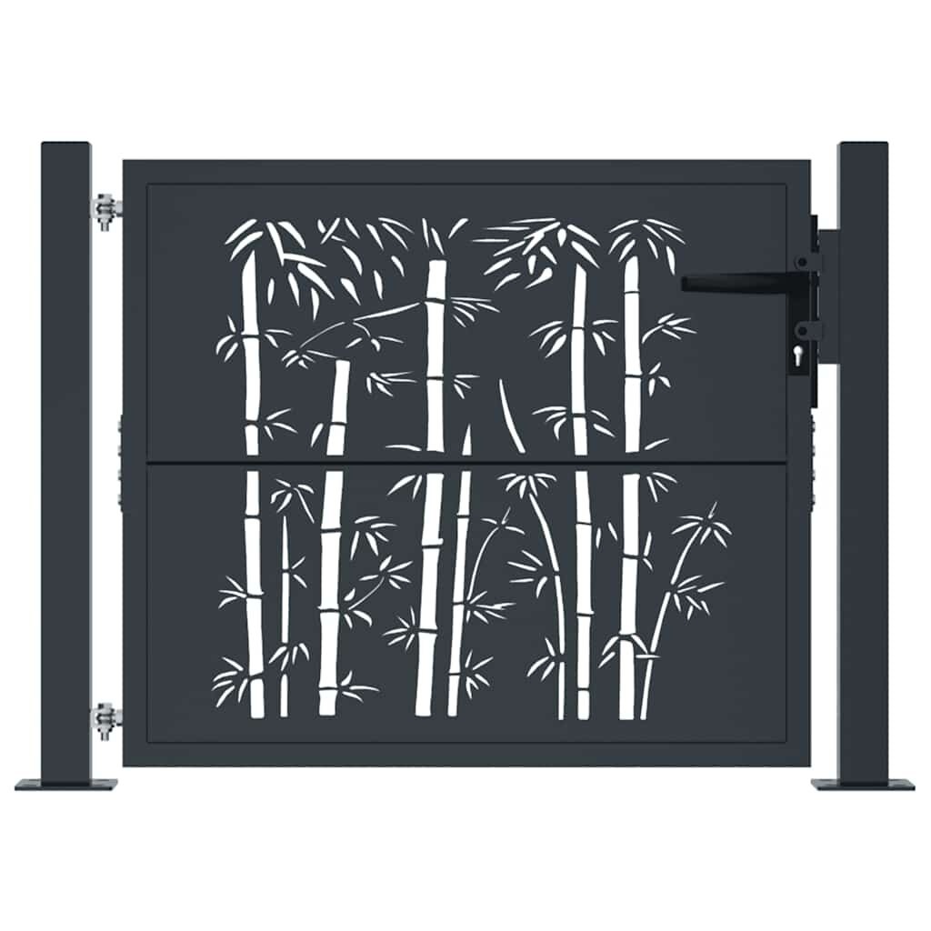 Stalen Poort met Bamboe-Look 100x75 cm Antraciet - 47% Korting
