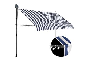 Uitschuifbare Luifel met LED 250cm Blauw/Wit - 34% Korting