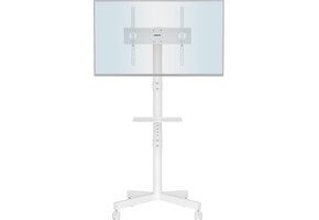 Mobiele TV Standaard op Wielen Zwart | In hoogte verstelbaar tot 135 cm | Met laptop plank | 34% Korting