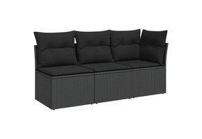 VidaXL Tuinbank 3-zits Poly Rattan Zwart met Kussens - 63% Korting