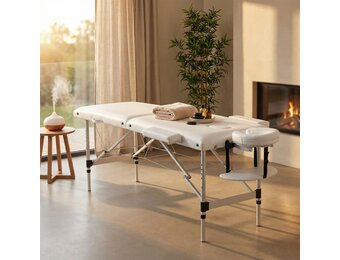 Inklapbare Massagetafel Aluminium Wit 185x70cm PVC Lederen Bekleding | 34% Korting