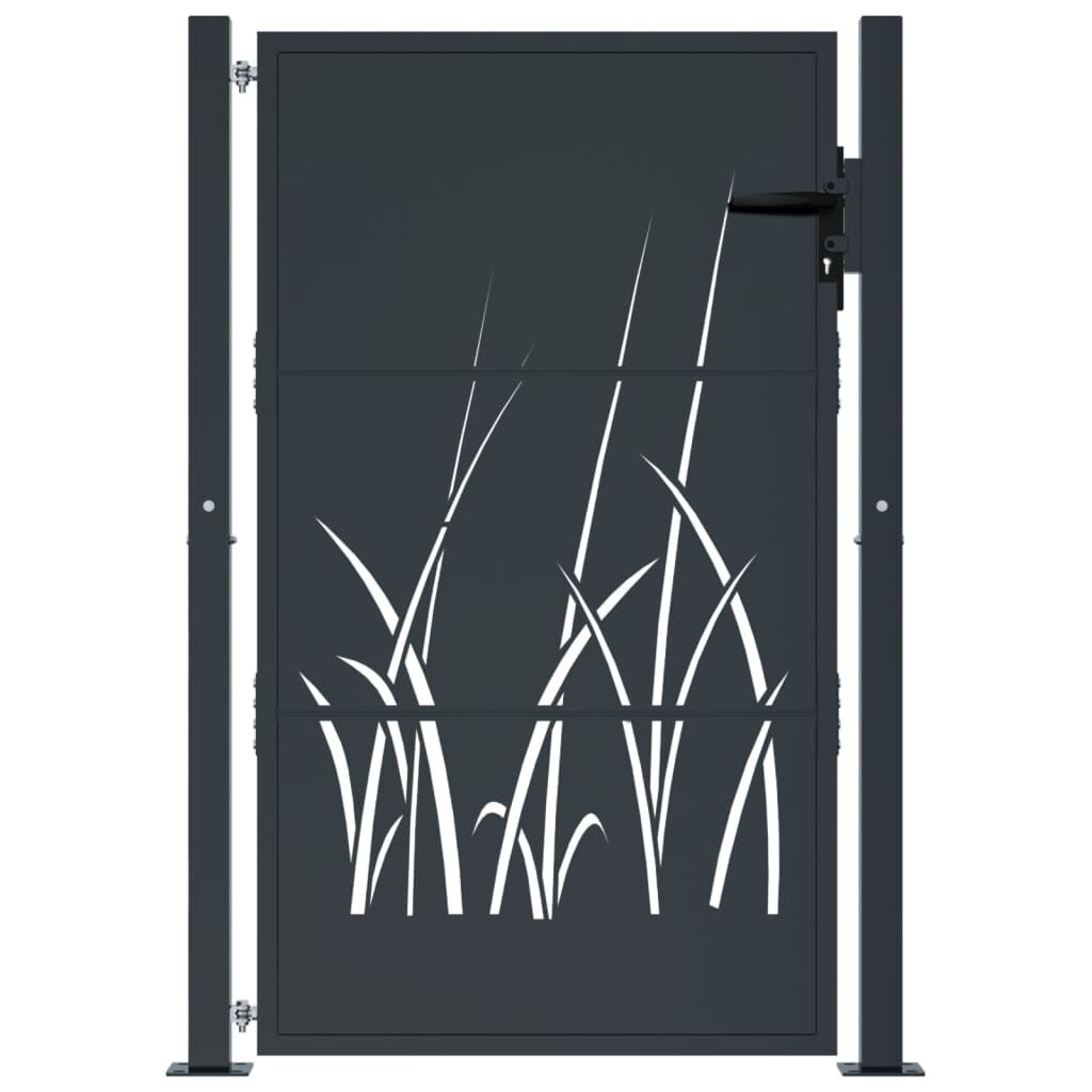 vidaXL Poort 105x130 cm met grasontwerp staal antracietkleurig
