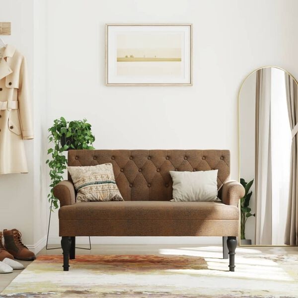 Bankje met rugleuning bruin kunstsuèdeleer 120x62x75,5 cm - 54% korting