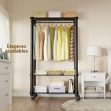 Draagbare Kledingkast 200cm Zwart - 3 Verstelbare Planken & Kledingstang - 28% Korting