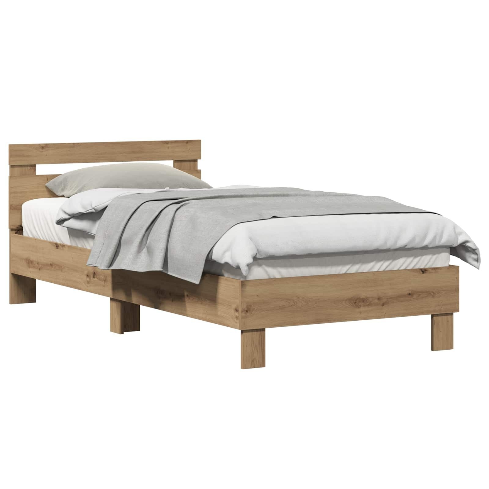 vidaXL Bedframe met hoofdeinde Artisan Eiken 90 x 200 cm Bewerkt hout