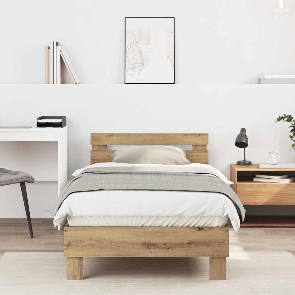 vidaXL Bedframe met hoofdeinde Artisan Eiken 90 x 200 cm Bewerkt hout