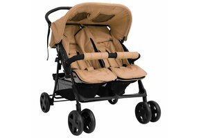 vidaXL Tweelingkinderwagen Staal Taupe - 59% Korting