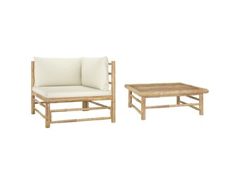 VidaXL 2-delige Loungeset Bamboe - Crèmewit - 35% Korting