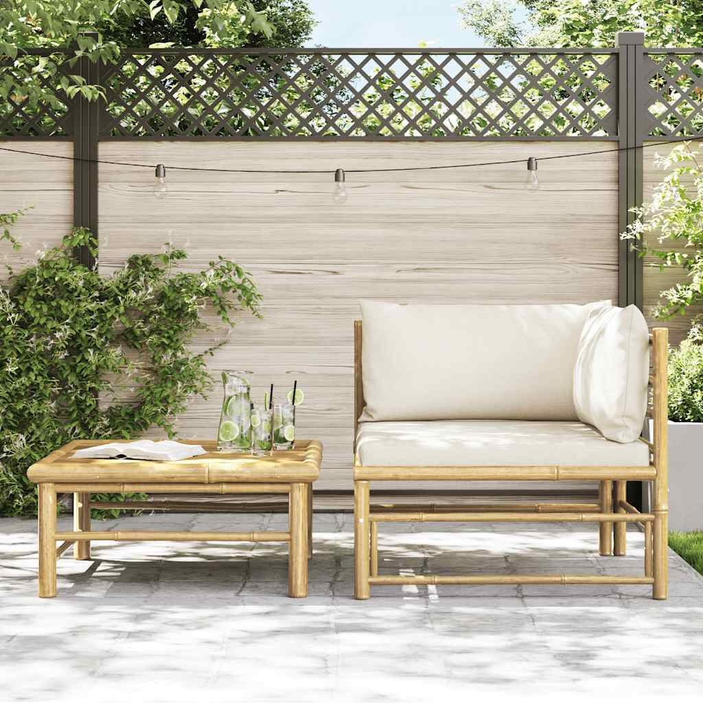 VidaXL 2-delige Loungeset Bamboe - Crèmewit - 35% Korting