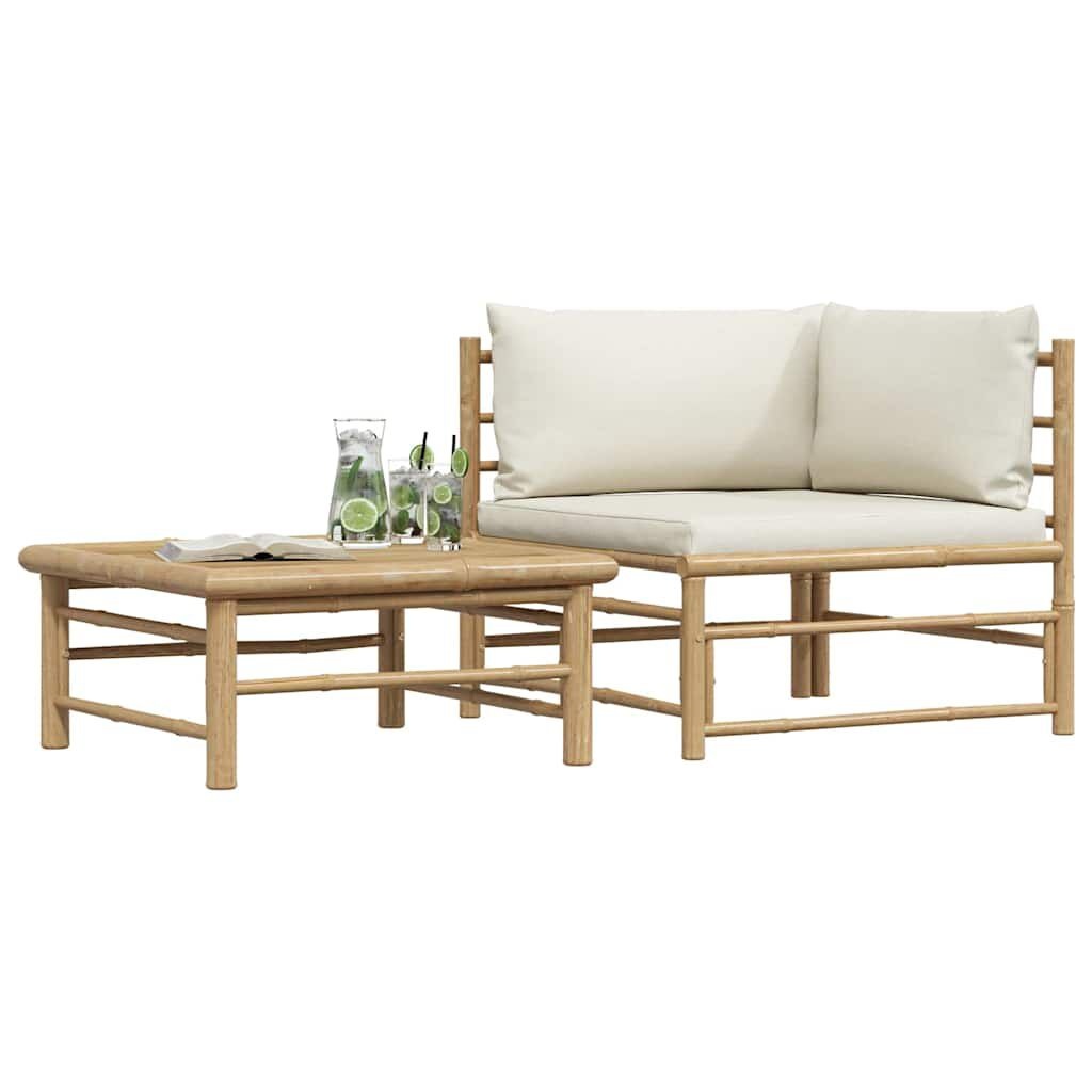 VidaXL 2-delige Loungeset Bamboe - Crèmewit - 35% Korting