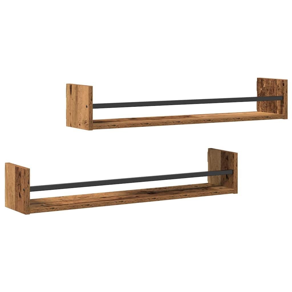 vidaXL Wandplank Set (2 stuks) - Oud Hout 80x16x14 cm