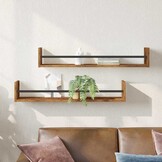 vidaXL Wandplank Set (2 stuks) - Oud Hout 80x16x14 cm