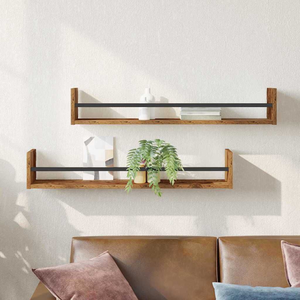 vidaXL Wandplank Set (2 stuks) - Oud Hout 80x16x14 cm