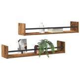 vidaXL Wandplank Set (2 stuks) - Oud Hout 80x16x14 cm