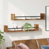 vidaXL Wandplank Set (2 stuks) - Oud Hout 80x16x14 cm