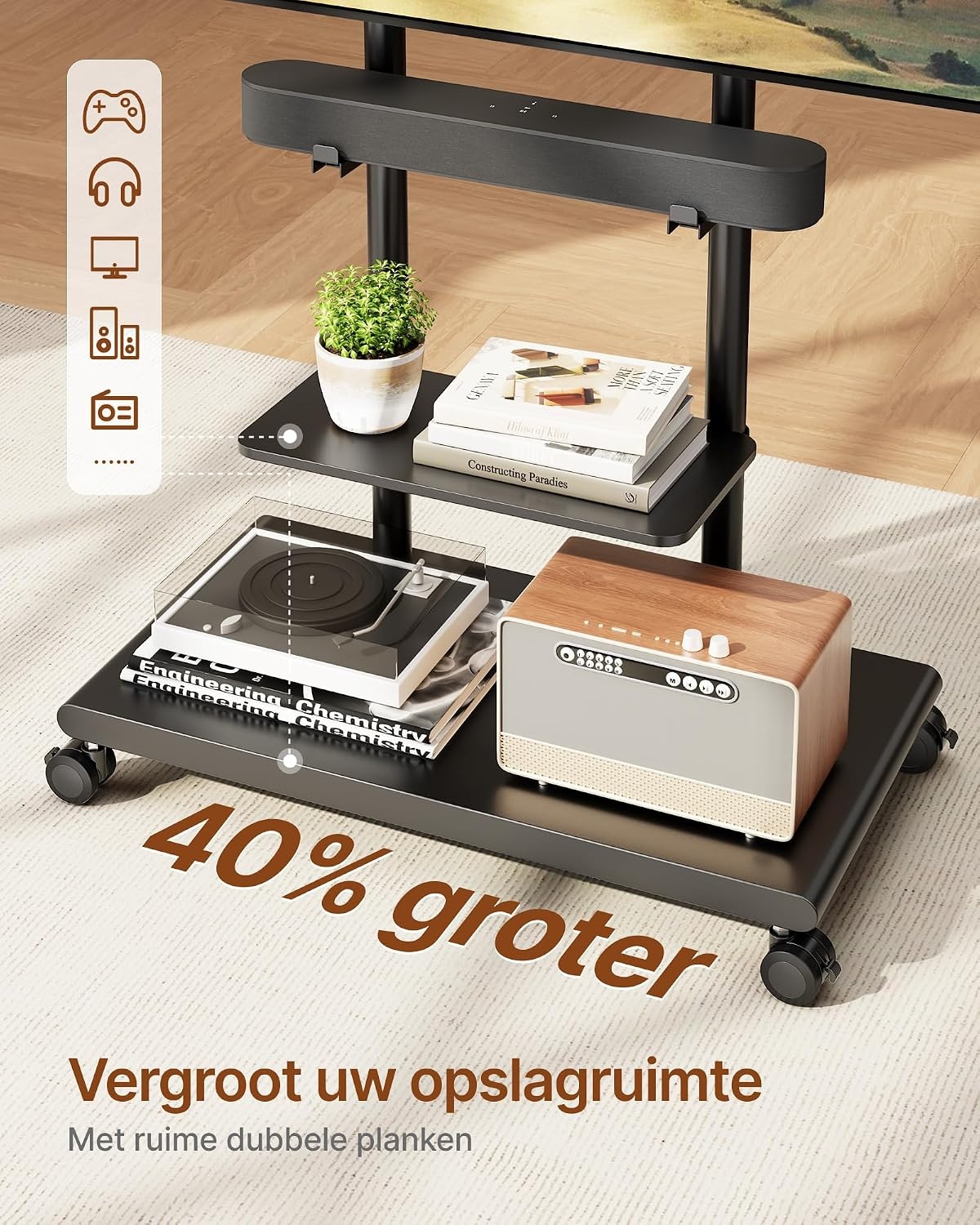 Mobiele TV Standaard 50-90 inch met Geluidsbalk Beugel & Plank - 35% Korting