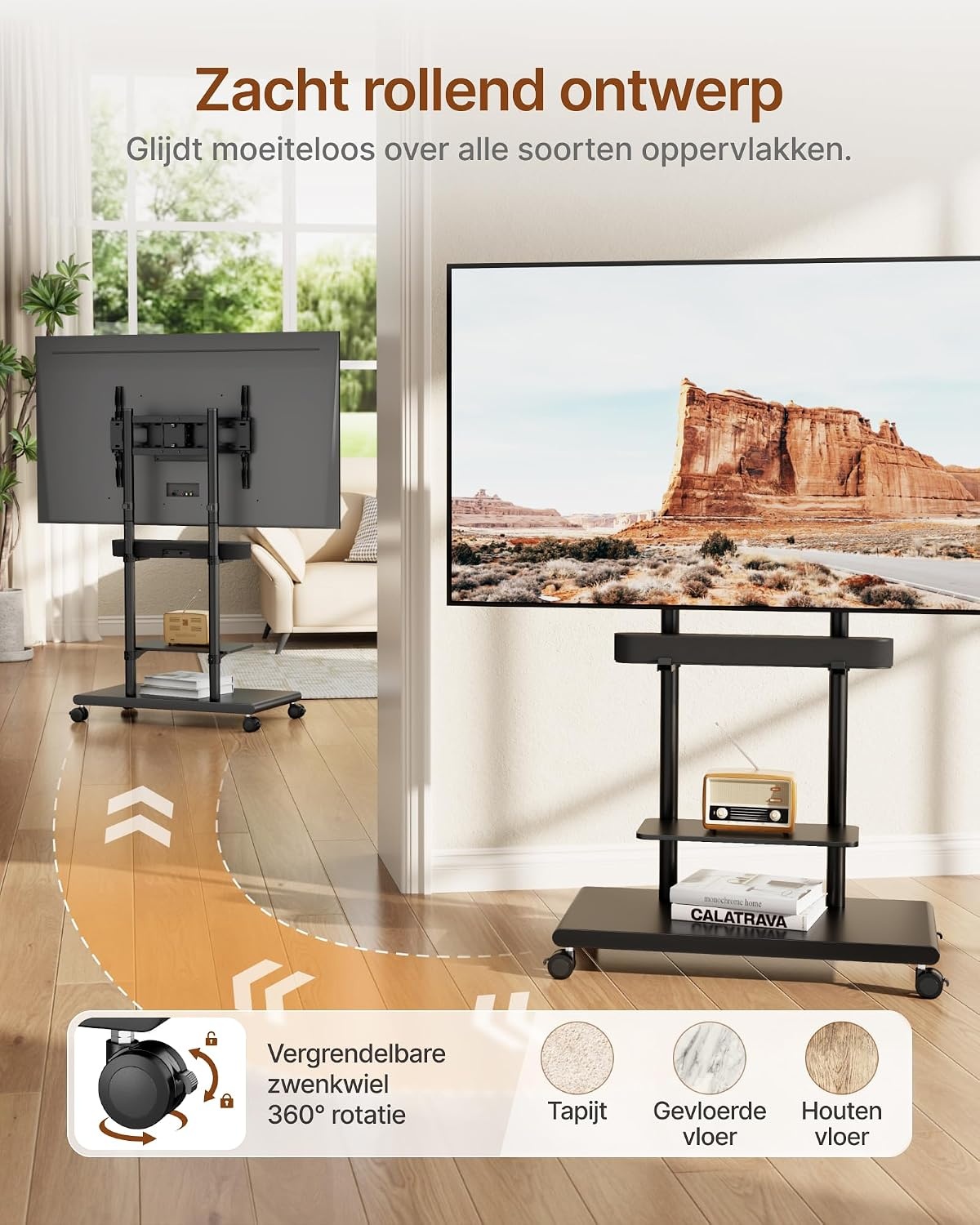 Mobiele TV Standaard 50-90 inch met Geluidsbalk Beugel & Plank - 35% Korting