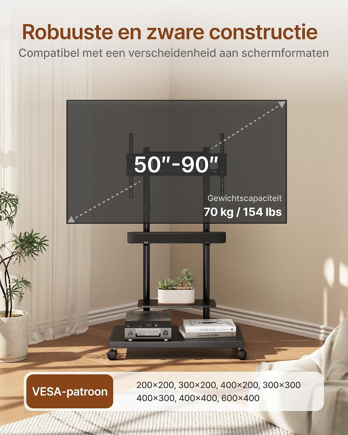 Mobiele TV Standaard 50-90 inch met Geluidsbalk Beugel & Plank - 35% Korting