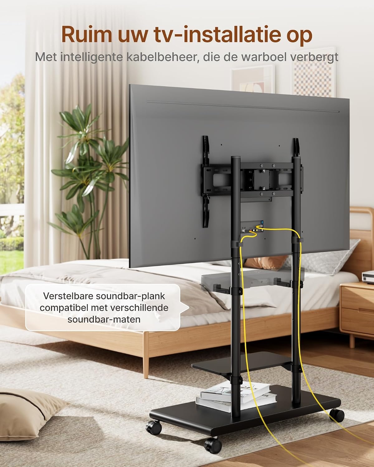Mobiele TV Standaard 50-90 inch met Geluidsbalk Beugel & Plank - 35% Korting