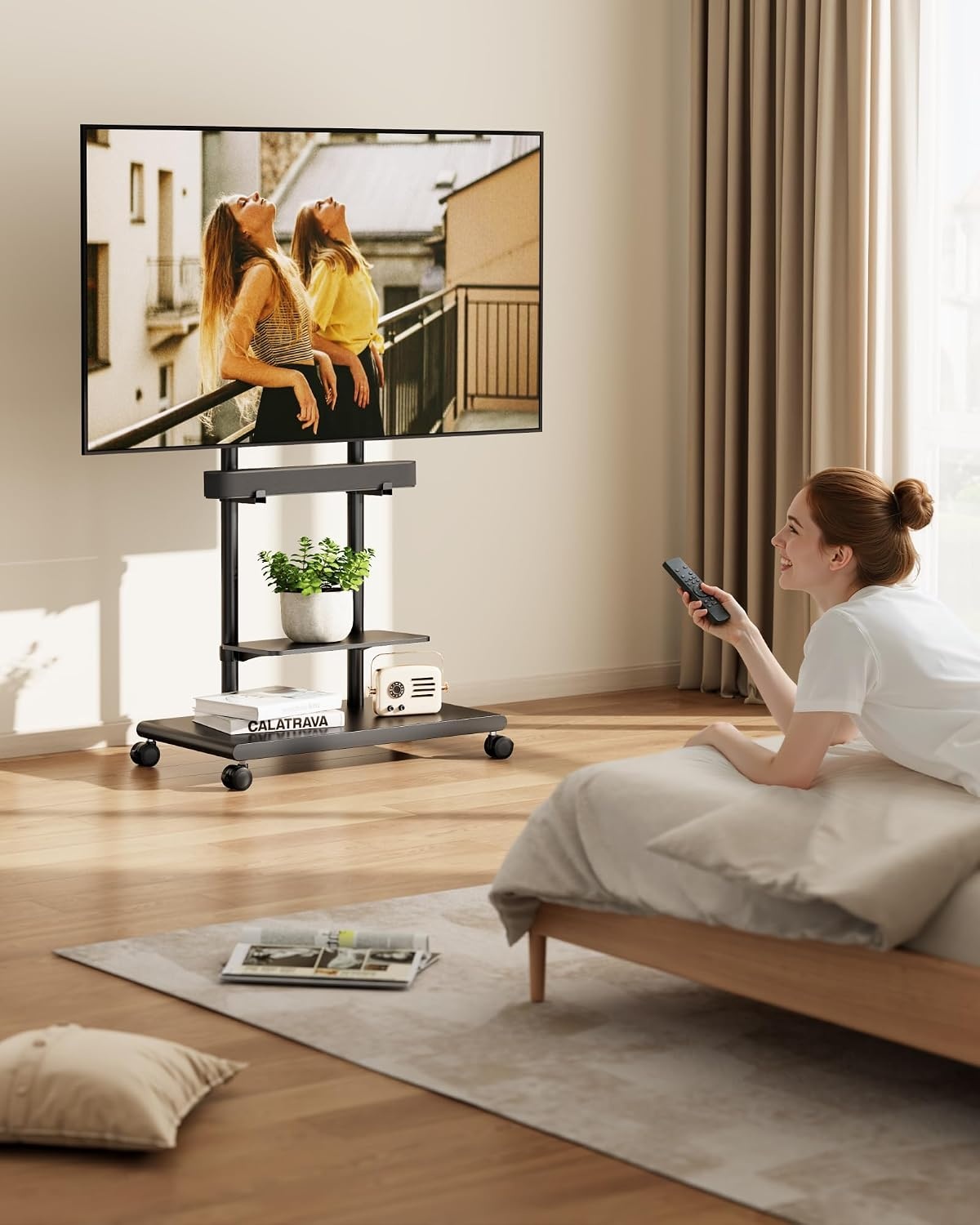Mobiele TV Standaard 50-90 inch met Geluidsbalk Beugel & Plank - 35% Korting