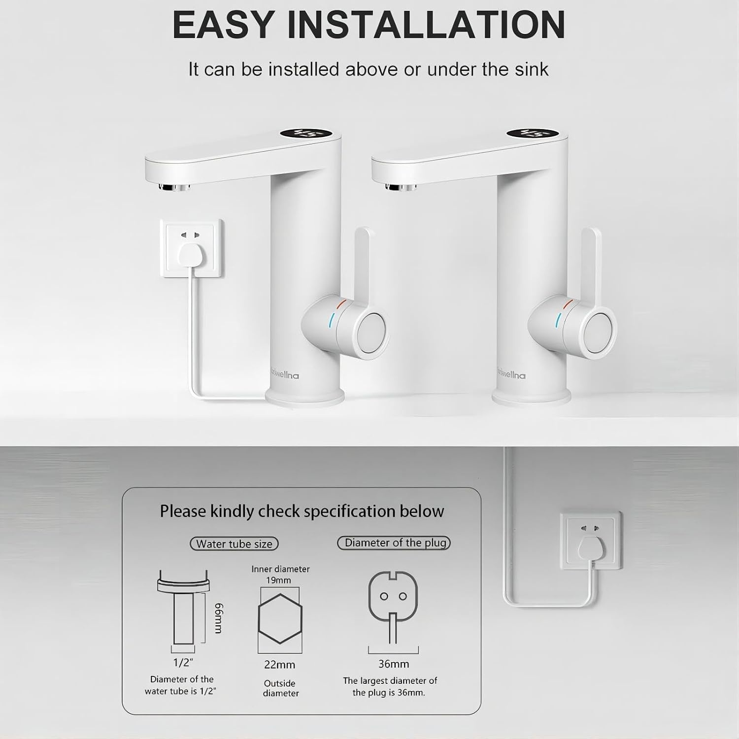 Elektrische Kraan Direct Warm Water met Display - Wit 14% Korting