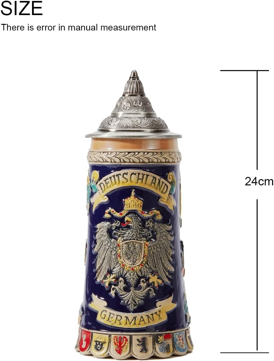 Bierpul 0.6L Keramiek met Tinnen Deksel, Duitse Adelaar Relief - 34% Korting