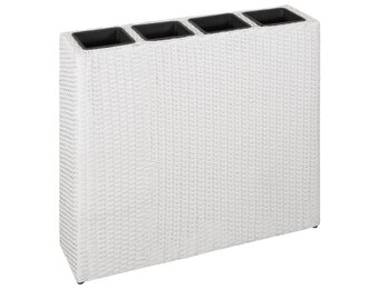 Verhoogde Plantenbak met 4 Potten - Poly Rattan Wit (35% Korting)