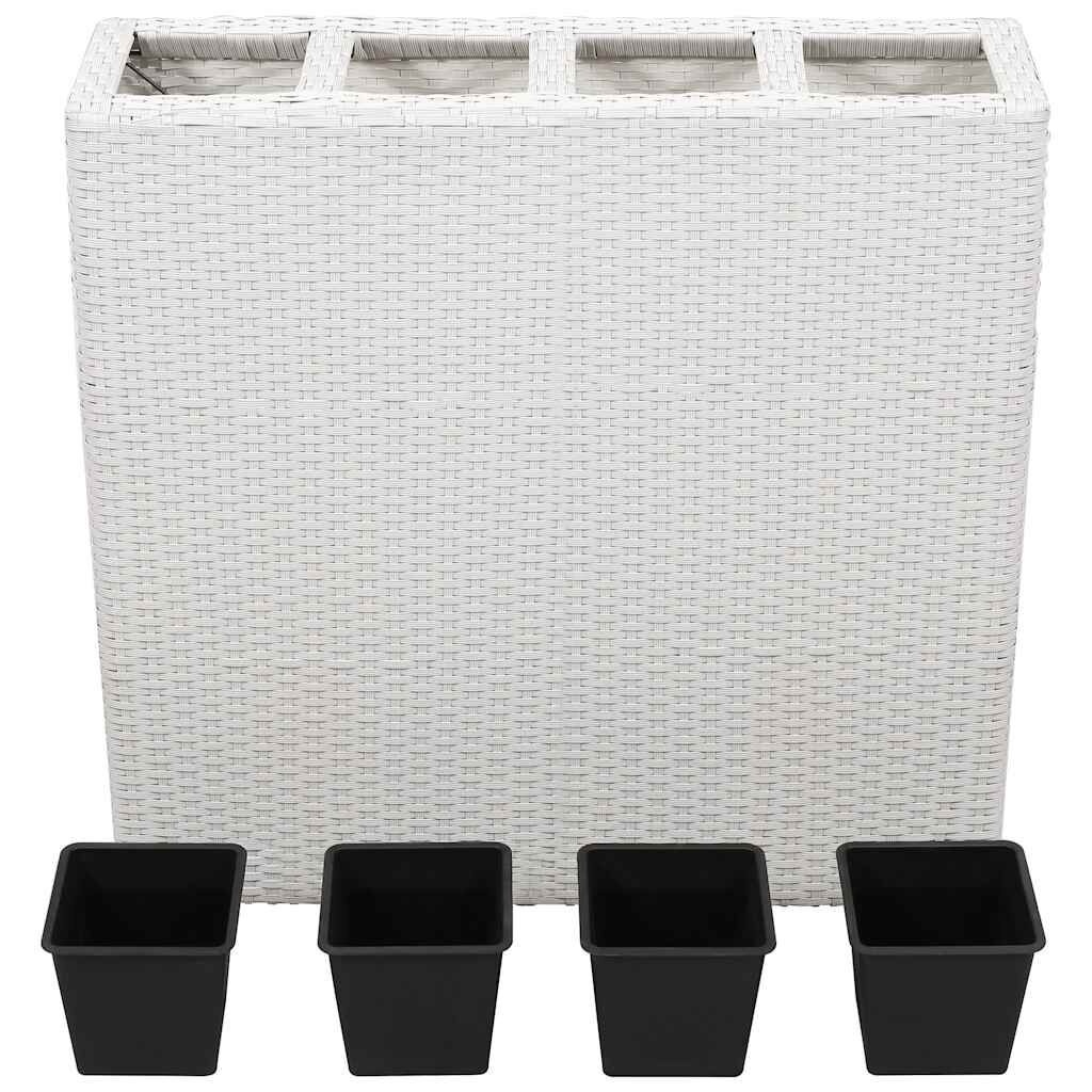 Verhoogde Plantenbak met 4 Potten - Poly Rattan Wit (35% Korting)