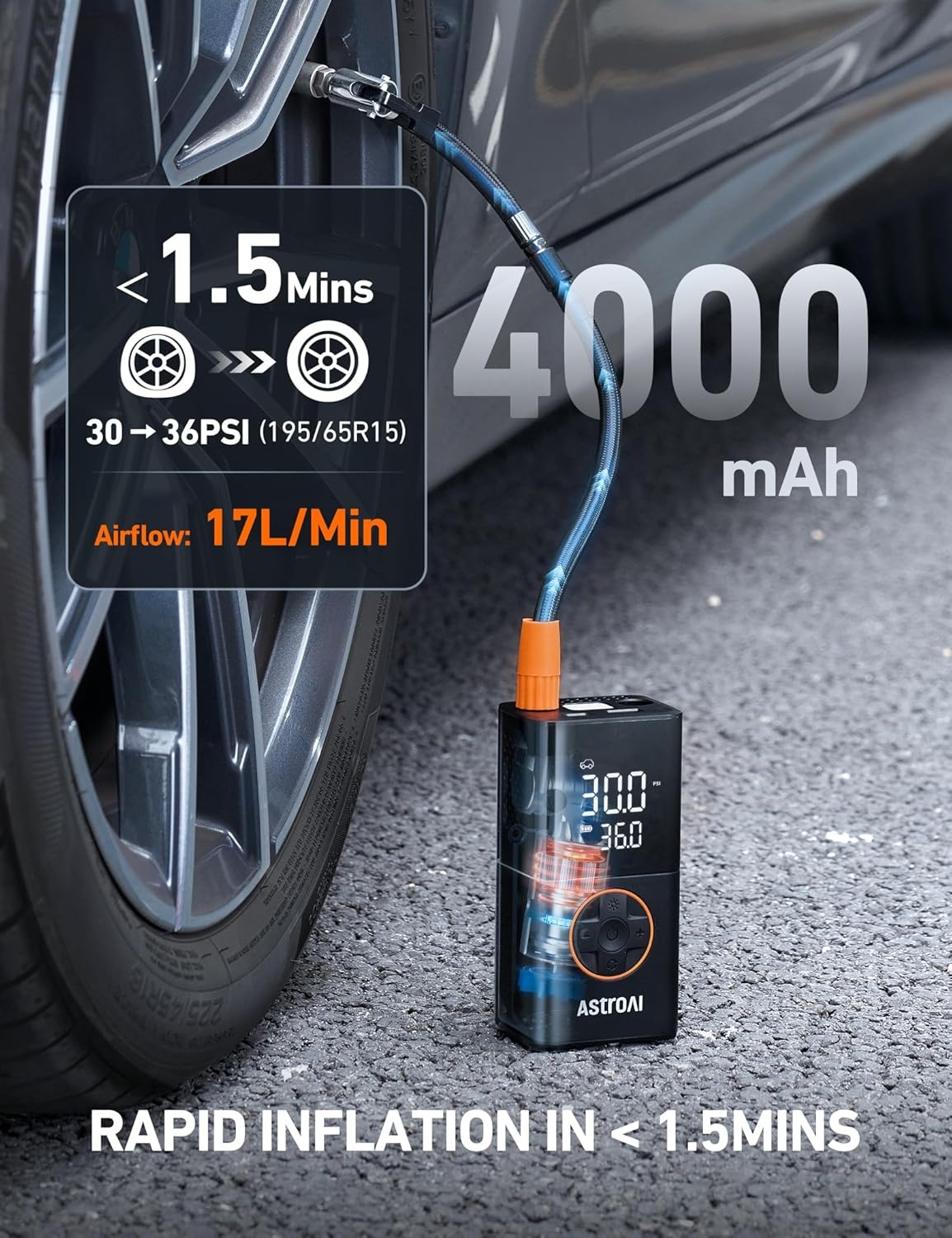 Draagbare Bandenpomp 150PSI met 4000mAh Accu | 28% Korting