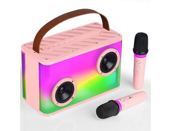 Draagbaar Karaoke Systeem Roze met 2 Microfoons & RGB - 79% Korting!
