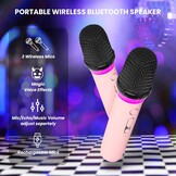 Draagbaar Karaoke Systeem Roze met 2 Microfoons & RGB - 79% Korting!