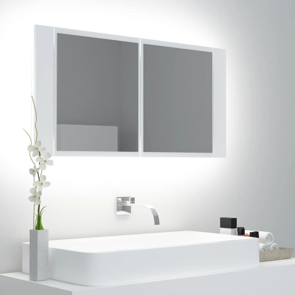 vidaXL Badkamerkast met spiegel en LED 90x12x45 cm acryl wit