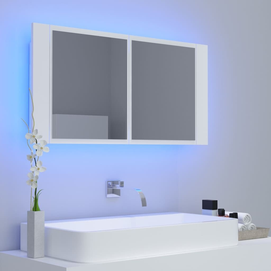 vidaXL Badkamerkast met spiegel en LED 90x12x45 cm acryl wit