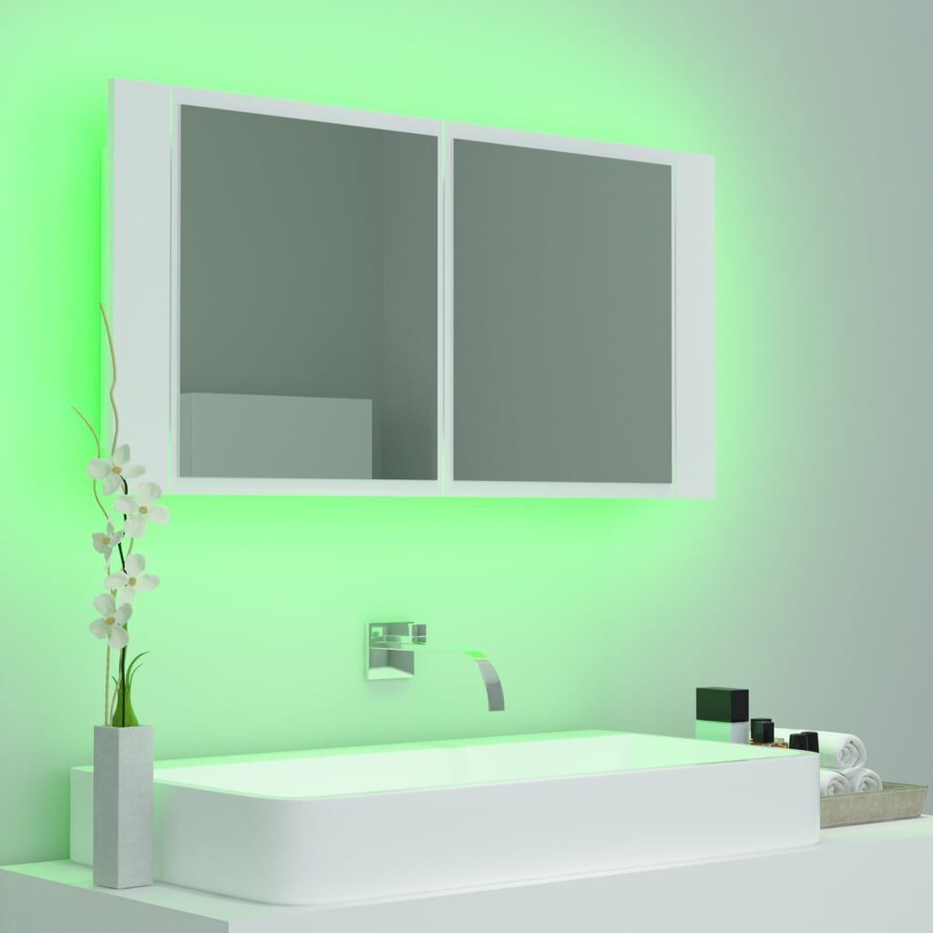 vidaXL Badkamerkast met spiegel en LED 90x12x45 cm acryl wit