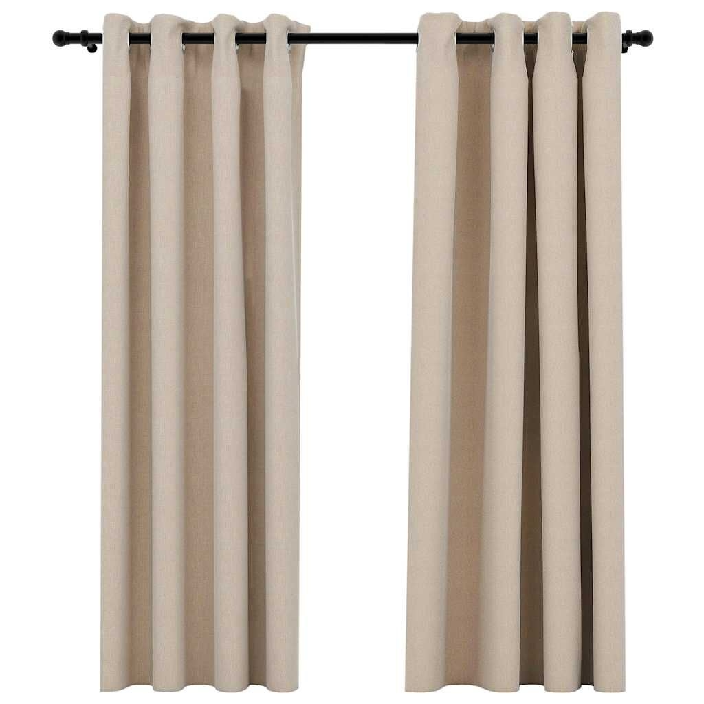 VidaXL Gordijnen Linnen-look Verduisterend 2 stuks Beige 140x175 cm - 34% Korting