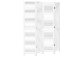 Kamerscherm met 4 Panelen - Massief Paulowniahout Wit - 59% Korting