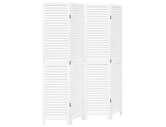 Kamerscherm 4 panelen Paulowniahout Wit - 55% Korting