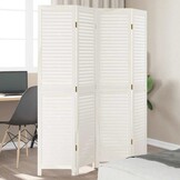 Kamerscherm 4 panelen Paulowniahout Wit - 55% Korting