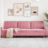 Roze fluwelen driezitsbank 210 cm met 35% korting