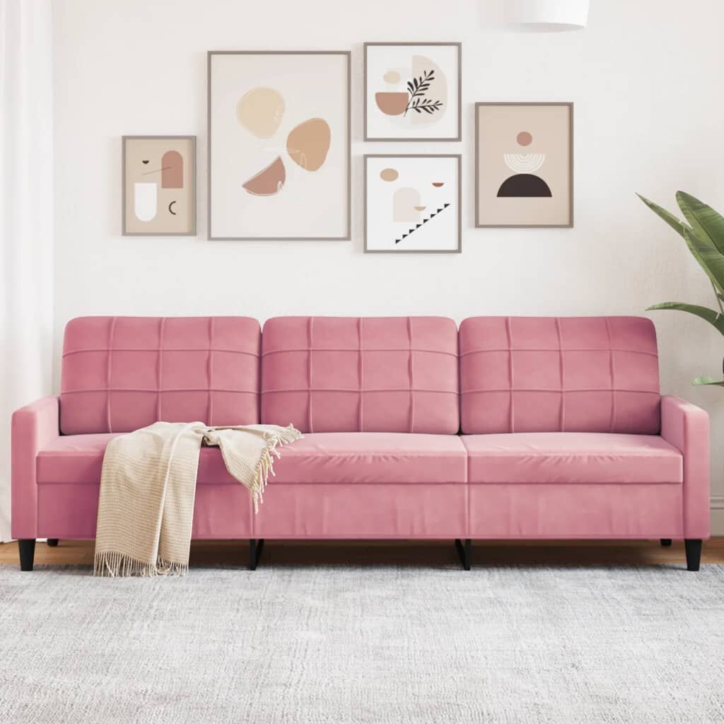 Roze fluwelen driezitsbank 210 cm met 35% korting
