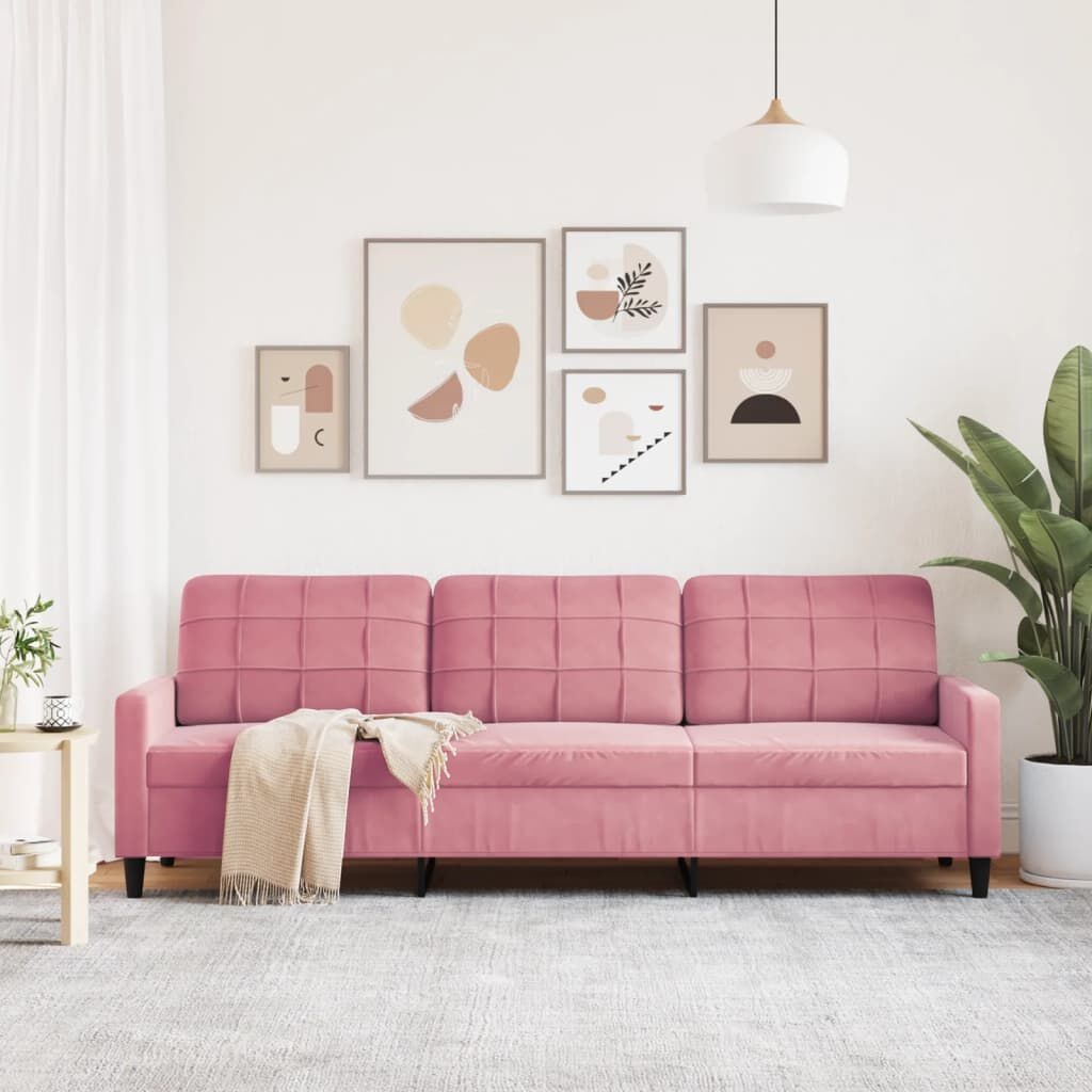 Roze fluwelen driezitsbank 210 cm met 35% korting