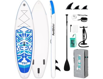 Opblaasbaar Stand-Up Paddleboard (SUP Board) voor alle niveaus, beginners & families | 10'6"-11'6" | Antislip EVA-deck | Inclusief vinnen, beenlijn, p