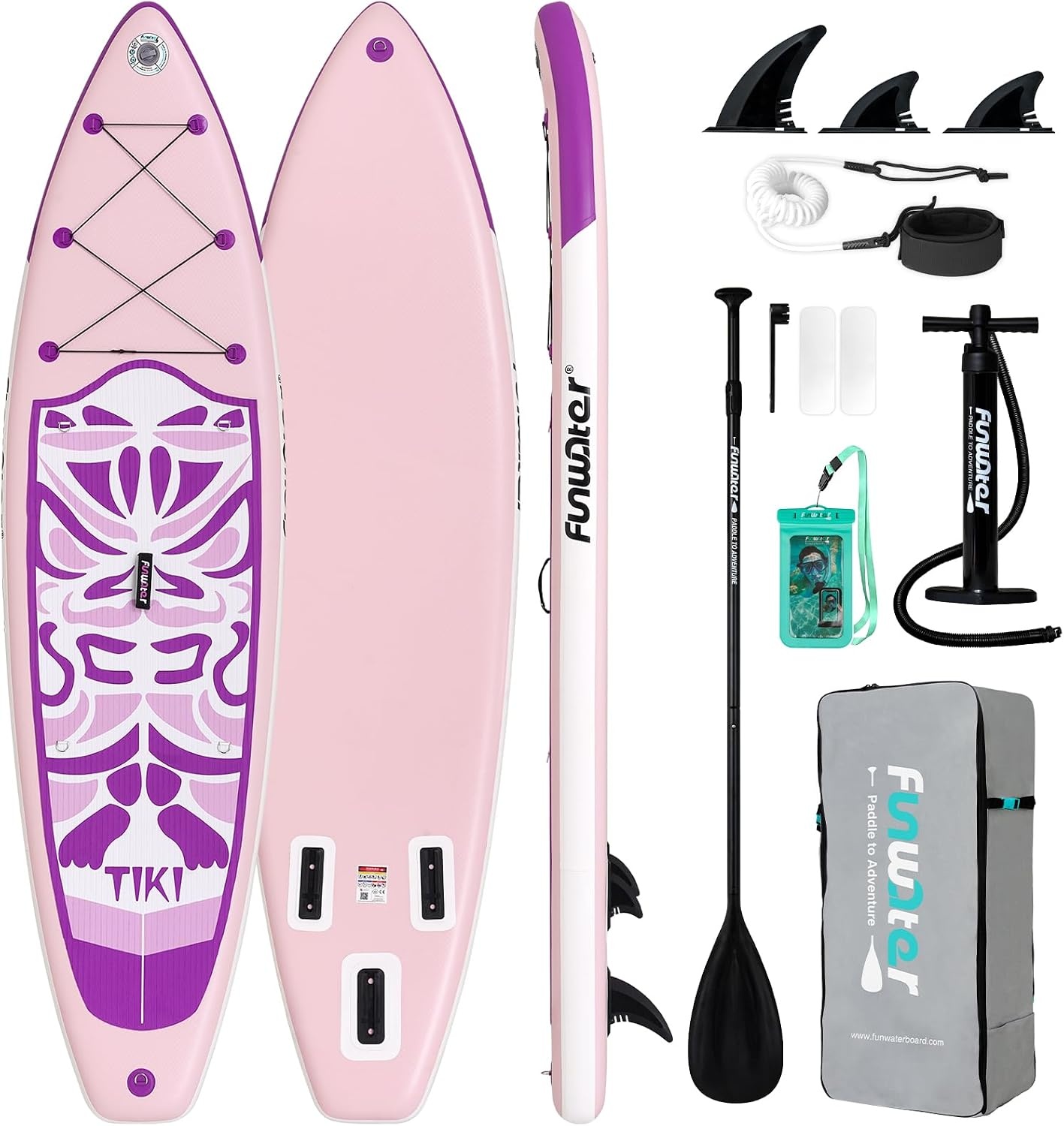 Opblaasbaar Stand-Up Paddleboard (SUP Board) voor alle niveaus, beginners & families | 10'6"-11'6" | Antislip EVA-deck | Inclusief vinnen, beenlijn, p